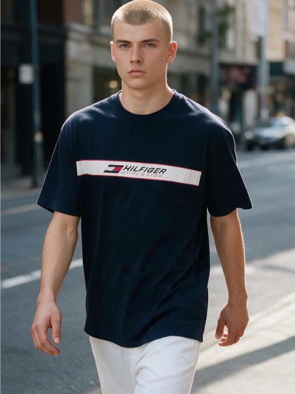 Hilfiger Athletics Short Sleeve Navy Blue Vintage Y2K T-Shirt Men’s Size L